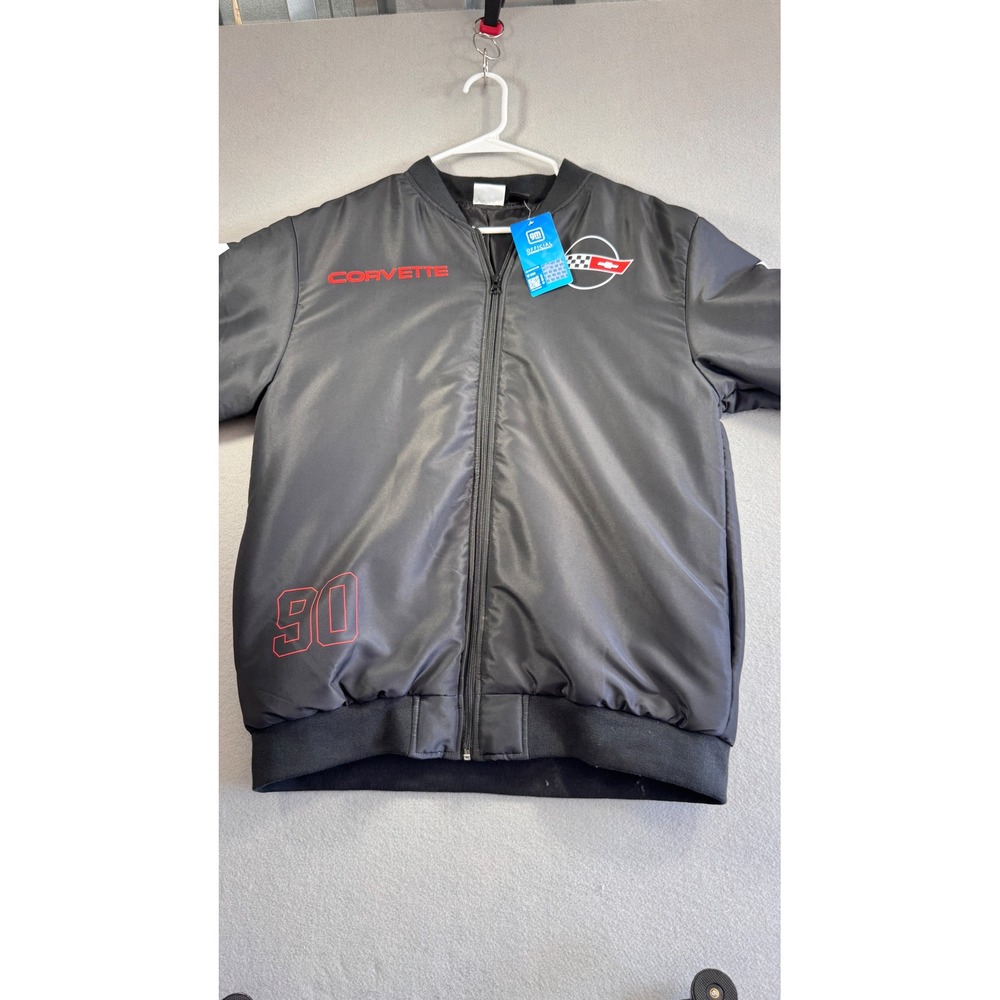 GM Official Corvette Racing Bomber Jacket Black Red C4 Graphic Mens Large NEW